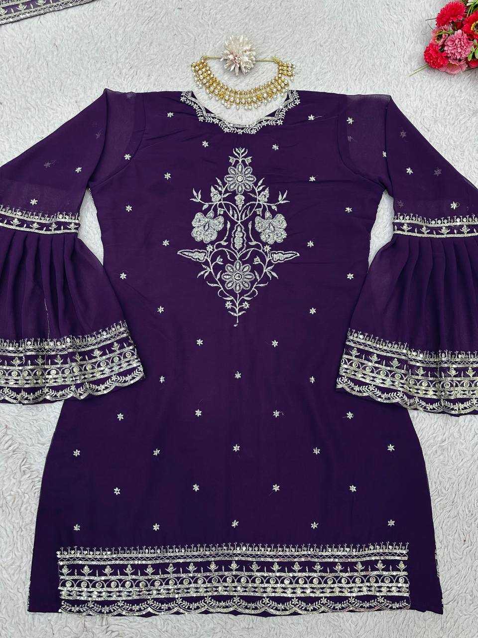 YNF GEORGETTE RIN133 1470 SUIT WHOLESALE LADIES SHARARA INDO WESTERN SUITS MANUFACTURER